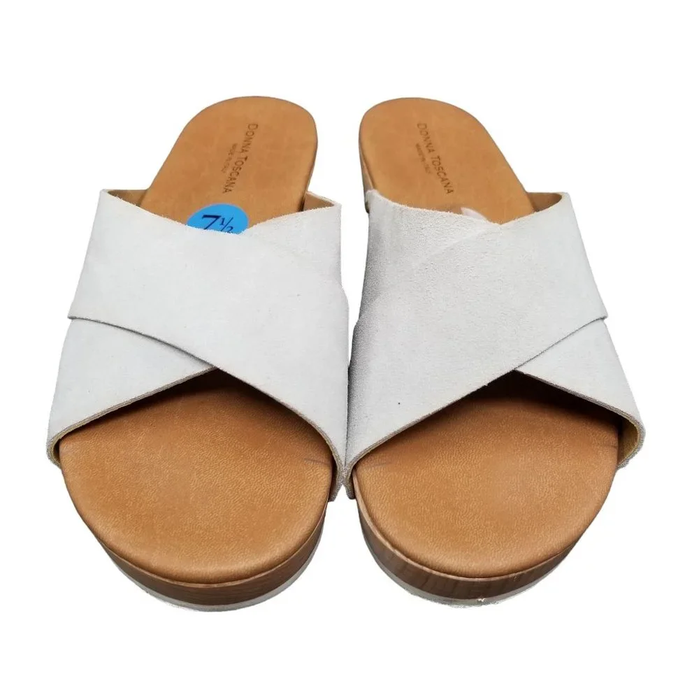 Donna Toscana Wood Platform Slide Sandals Womens White Leather Italian Size 7.5 - Picture 8 of 12